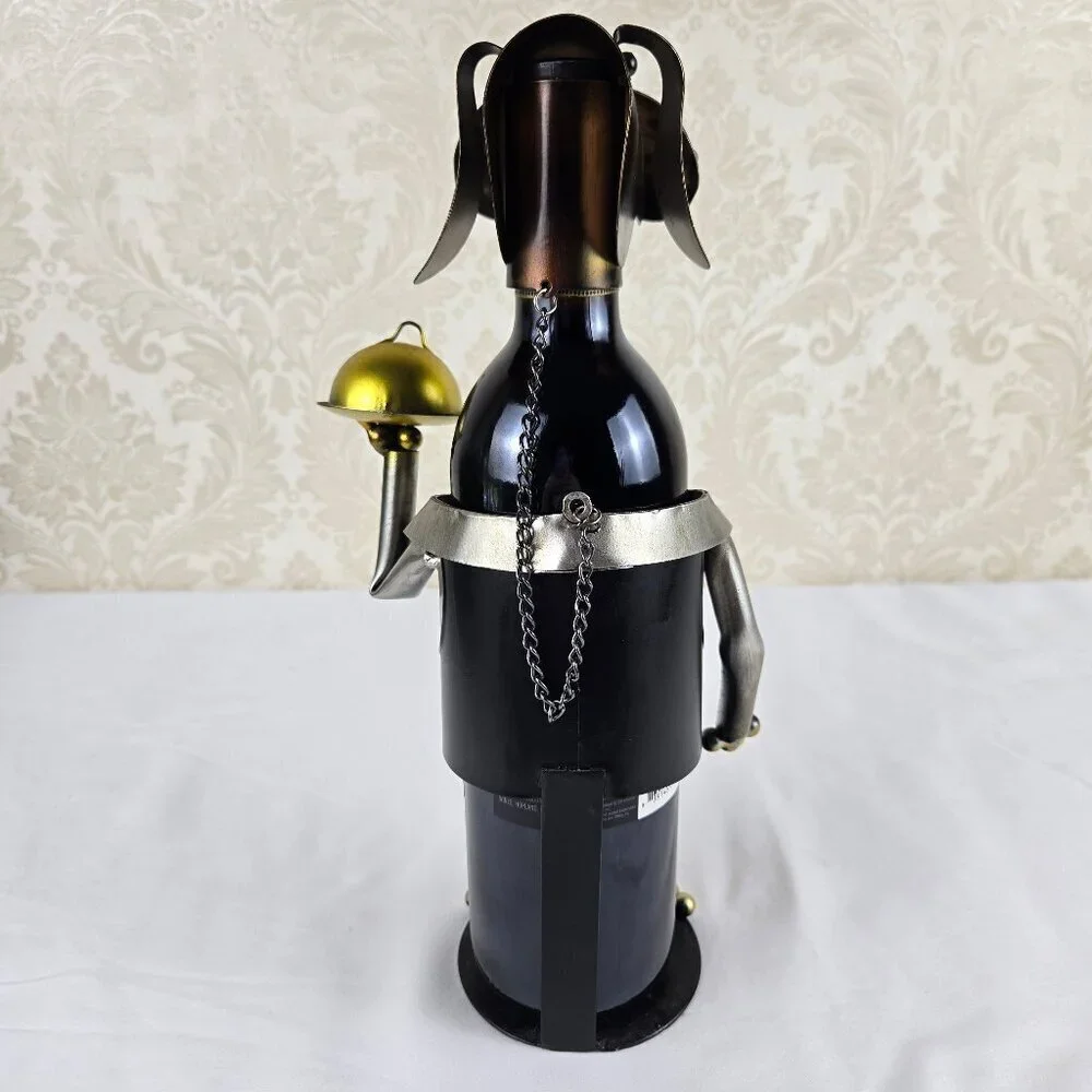 Metal Dog Wine Bottle Holder Steward Butler Free Standing Novelty Gift Whimsical
